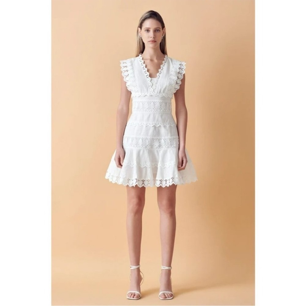 Tiered Lace Flounce Fairy Mini Dress Feminine Boho Engagement Coquette Cottage - Picture 2 of 10